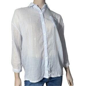 NU New York Women’s One Size Blue White Striped Cotton Viscose Button Up Shirt